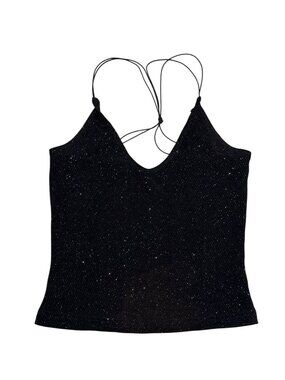 Vintage 90s Hour Glass Black Glitter Stretch Tank Top Size Small Made In USA Y2K